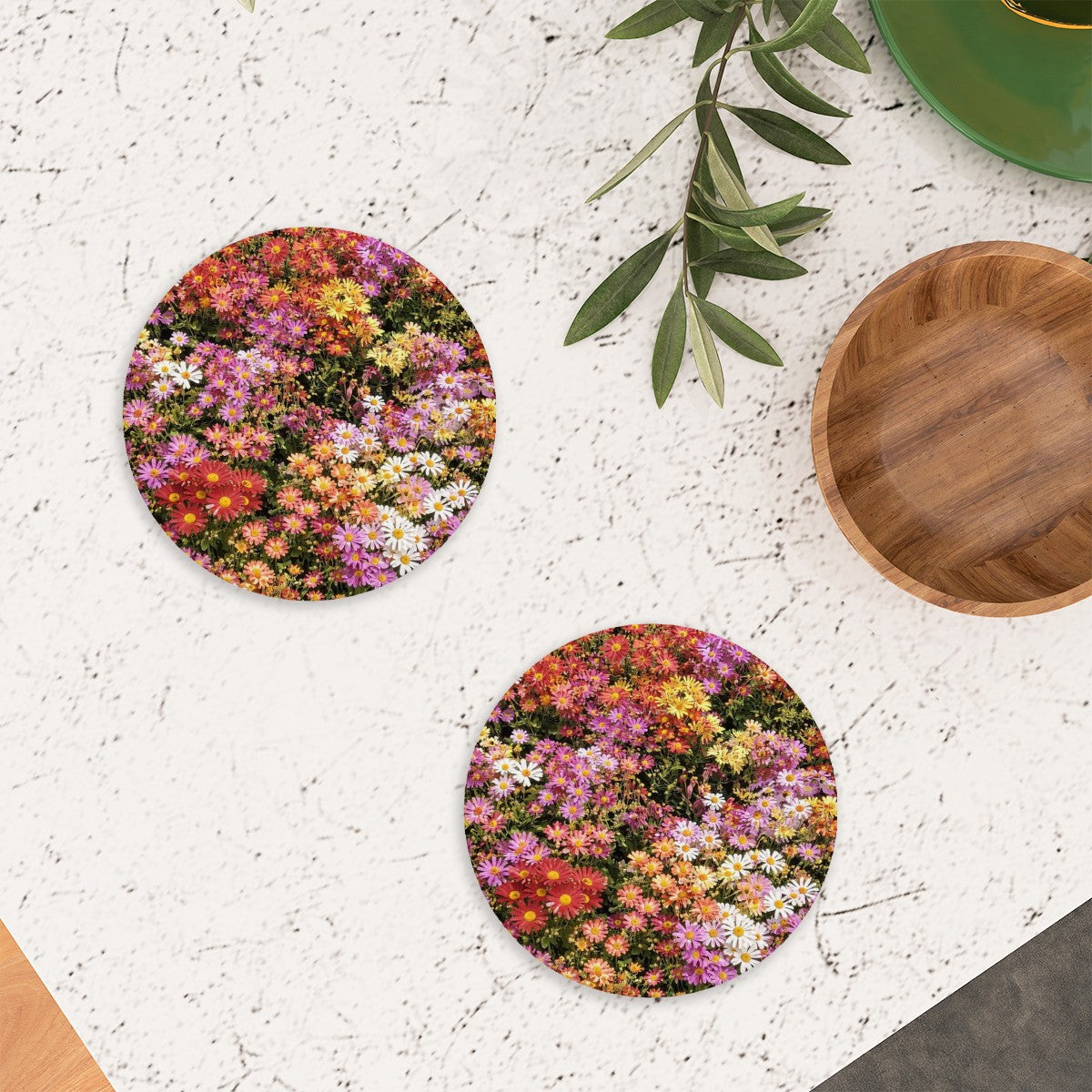 Central Park Korean Chrysanthemum Flowers Set of 4 Coasters