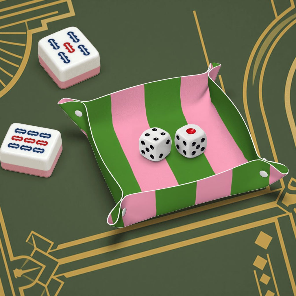 Pink and Green Stripes Mahjong Dice Tray