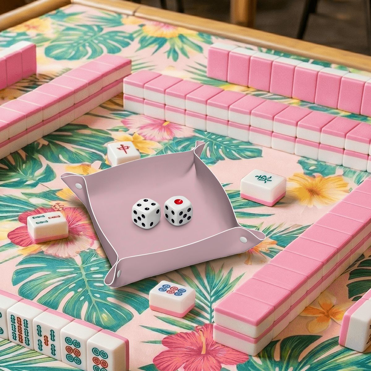 Blush Pink PVC Leather Mahjong Dice Tray