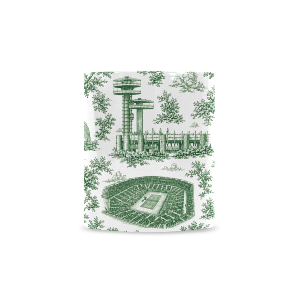 Queens Green Toile de Jouy Mug | New York City Chinoiserie Ceramic Coffee Cup Custom White Mug (11oz)