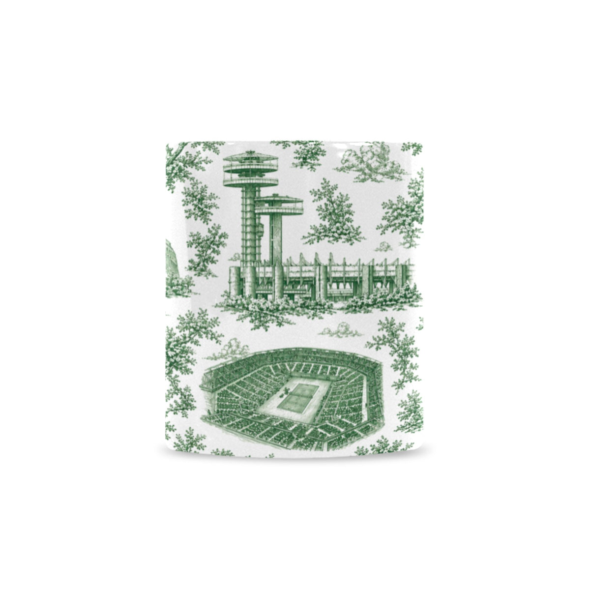 Queens Green Toile de Jouy Mug | New York City Chinoiserie Ceramic Coffee Cup Custom White Mug (11oz)