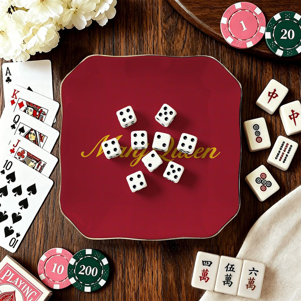 Mahj Queen Maroon Burgundy Mahjong Dice and Trinket Tray