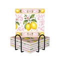 Little Italy Amalfi Pink with Lemon Majolica Tile-Style Coaster Set of Six