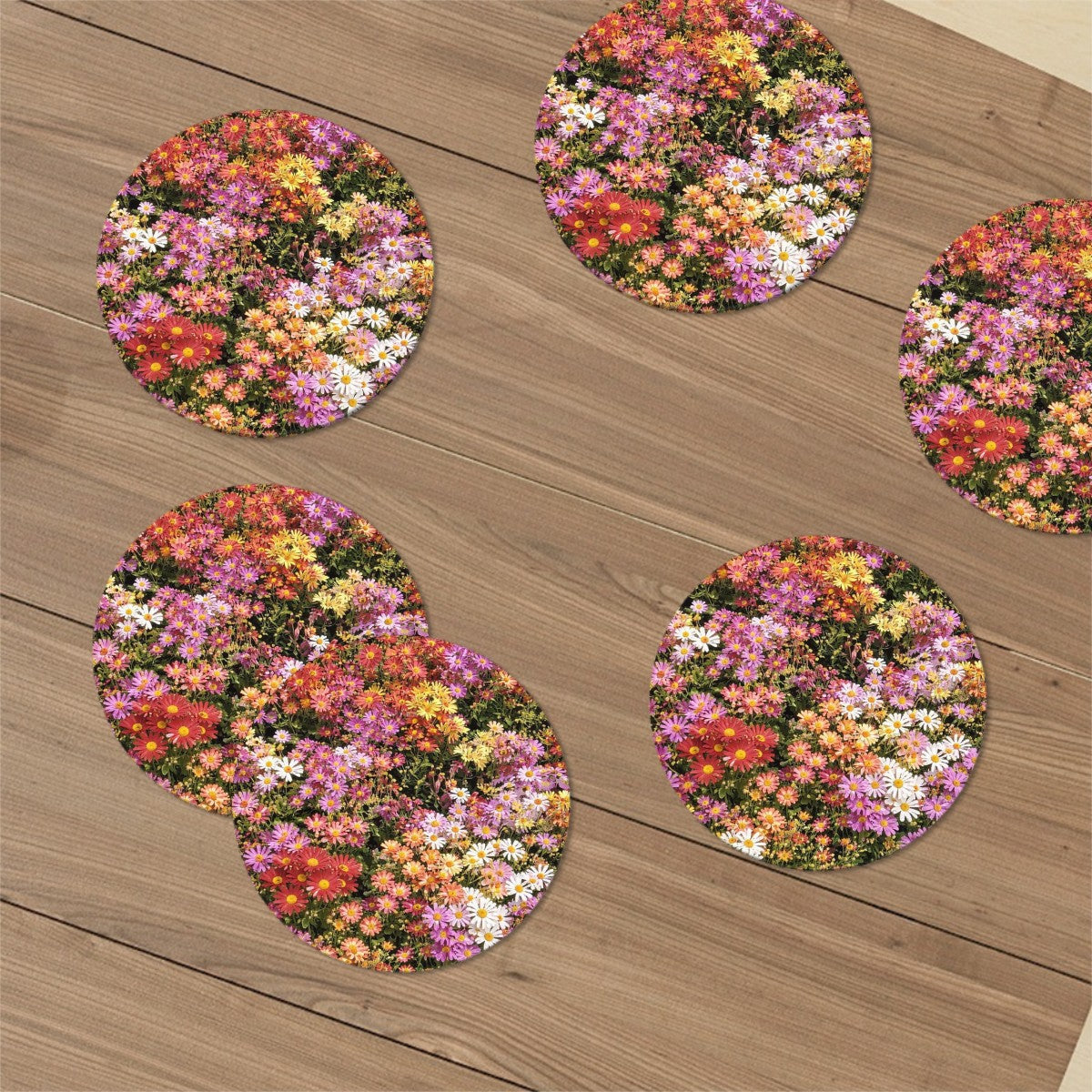 Central Park Korean Chrysanthemum Flowers Round Ceramic Coasters Set of Six