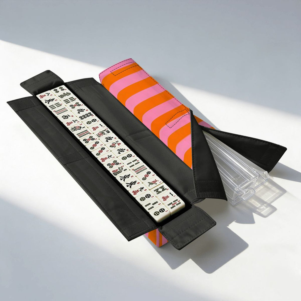 Orange and Pink Stripes Mahjong Bag Set 3 Pcs