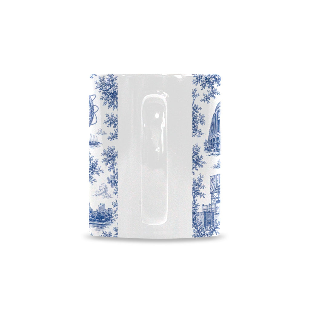 Queens Blue Toile de Jouy Mug | New York City Chinoiserie Ceramic Coffee Cup Custom White Mug (11oz)