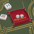 Mahj Queen Maroon PVC Leather Mahjong Dice Tray Red Canvas