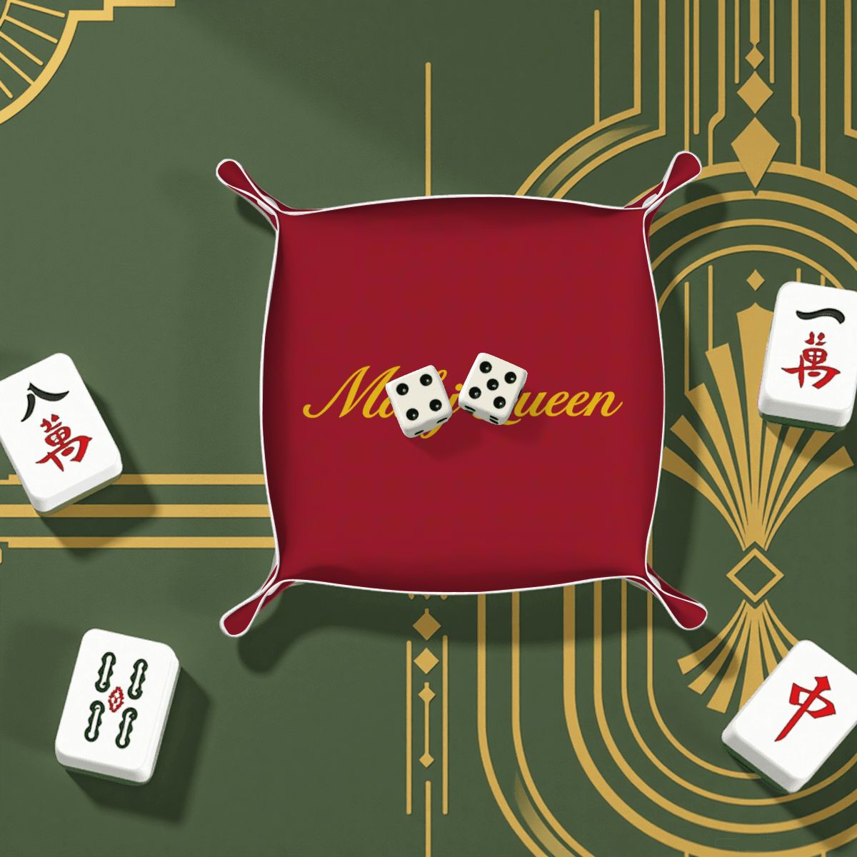 Mahj Queen Maroon PVC Leather Mahjong Dice Tray Red Canvas