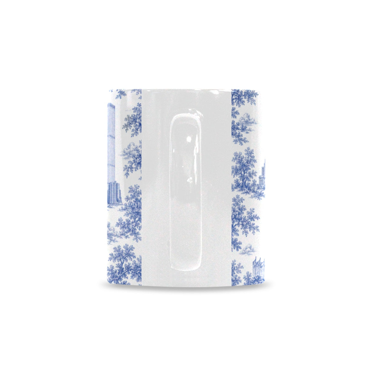 Manhattan Blue Toile de Jouy Mug with Twin Towers | New York City Chinoiserie Ceramic Mug Custom White Mug (11oz)