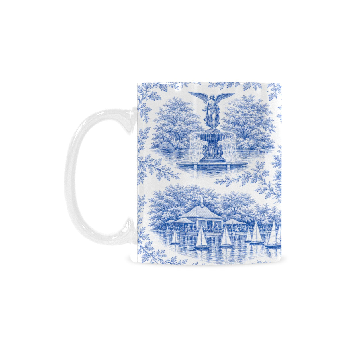 Central Park Blue Toile de Jouy Mug | Manhattan Chinoiserie Ceramic Coffee Cup Custom White Mug (11oz)