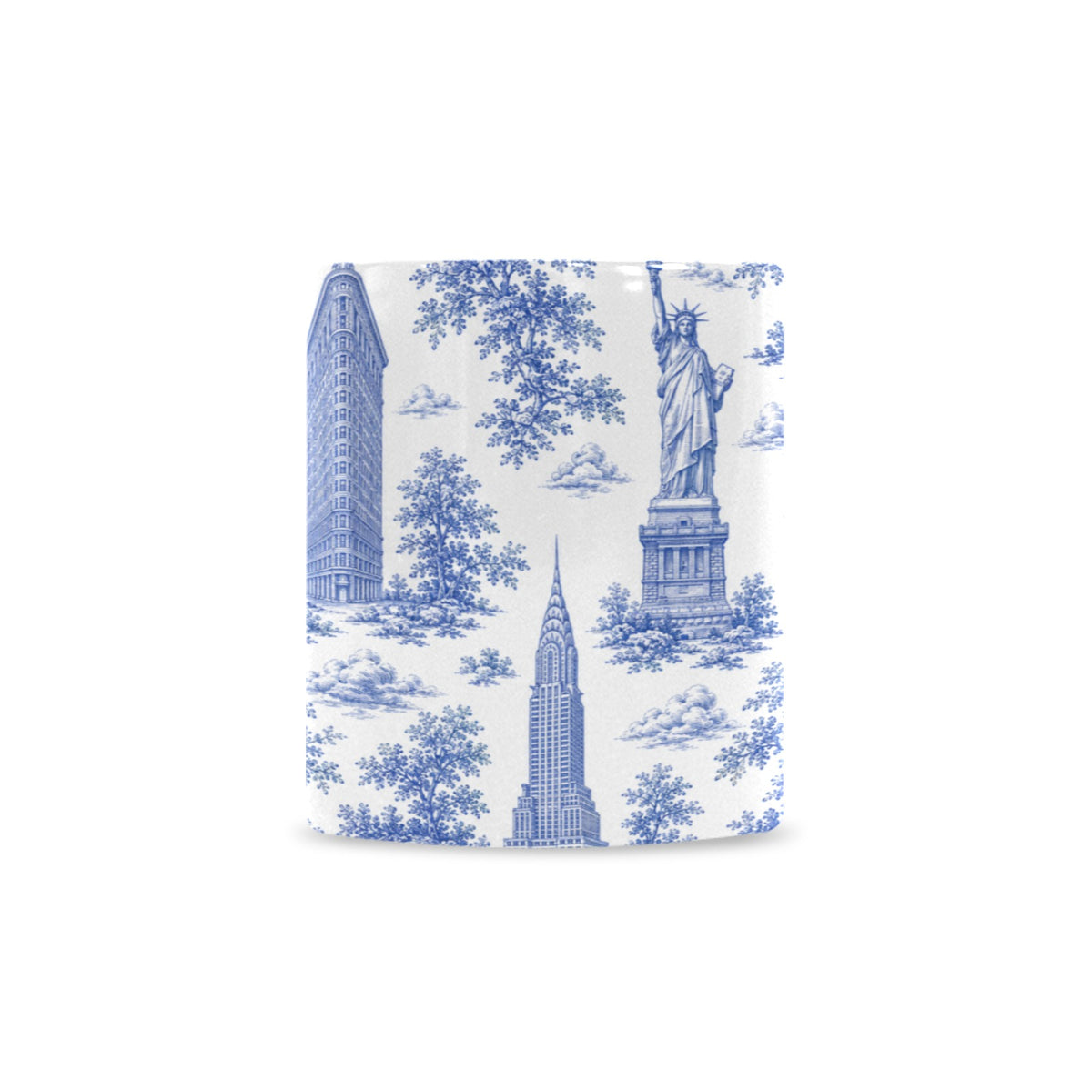 Manhattan Blue Toile de Jouy Mug with One World Trade | New York City Chinoiserie Ceramic Mug Custom White Mug (11oz)