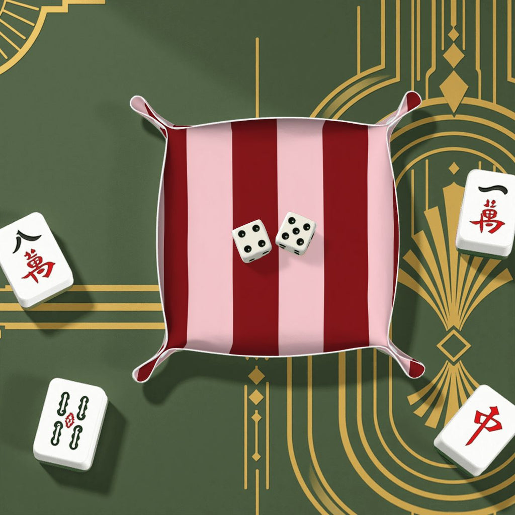 Blush and Maroon Stripes PVC Leather Mahjong Dice Tray