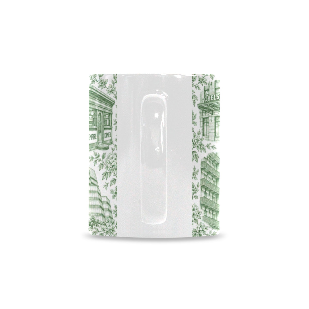 Chelsea Green Toile De Jouy Mug | Manhattan Chinoiserie Coffee Cup Custom White Mug (11oz)