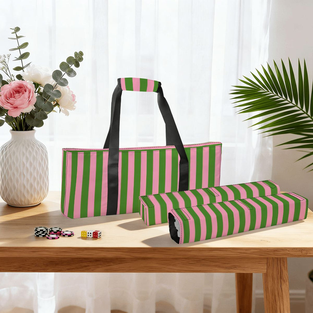Pink and Green Stripes Mahjong Bag Set 3 Pieces