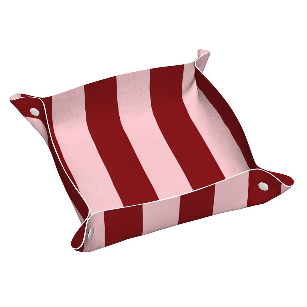 Blush and Maroon Stripes PVC Leather Mahjong Dice Tray