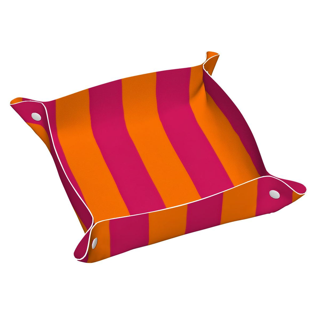 Bright Orange and Pink Stripes PVC Leather Mahjong Dice Tray