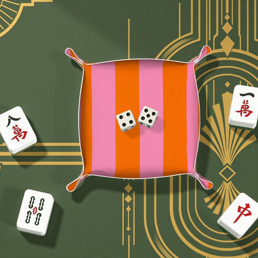 Orange and Pink Stripes PVC Leather Mahjong Dice Tray
