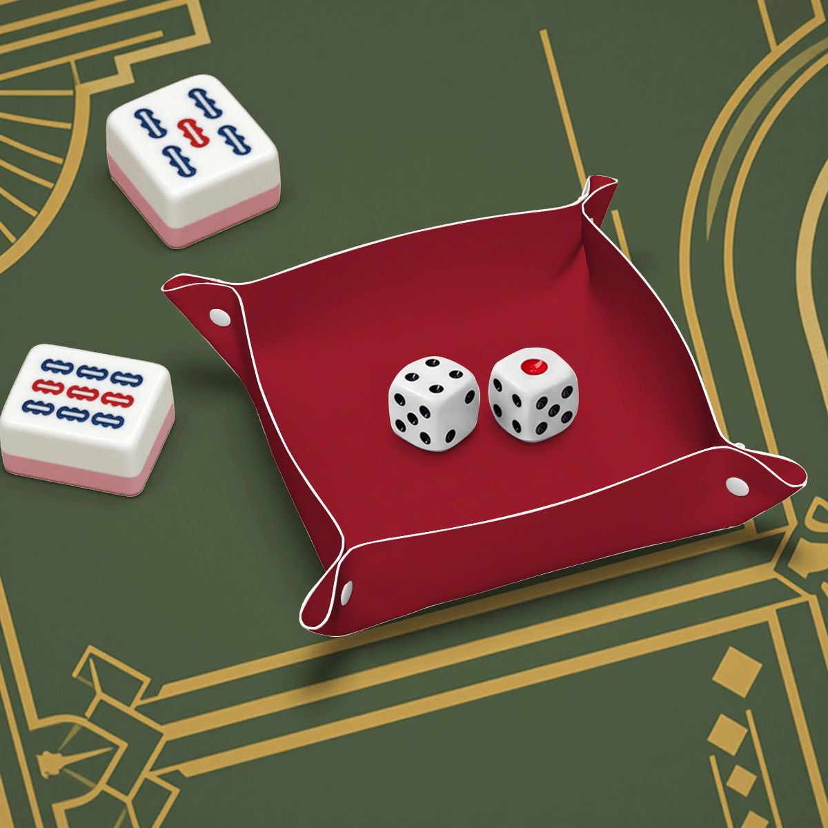 Maroon PVC Leather Mahjong Dice Tray
