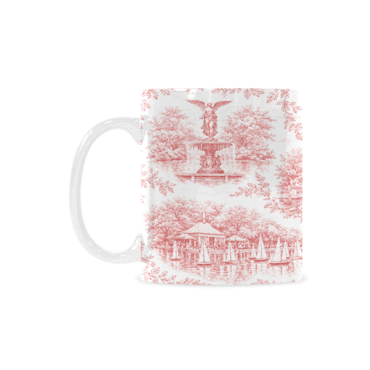 Central Park Red Toile de Jouy Mug | Manhattan Chinoiserie Ceramic Coffee Cup Custom White Mug (11oz)