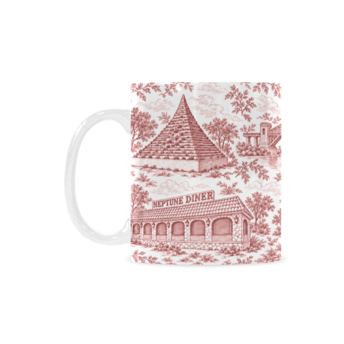 Astoria Red Toile de Jouy Mug | Queens Chinoiserie Ceramic Coffee Cup Custom White Mug (11oz)
