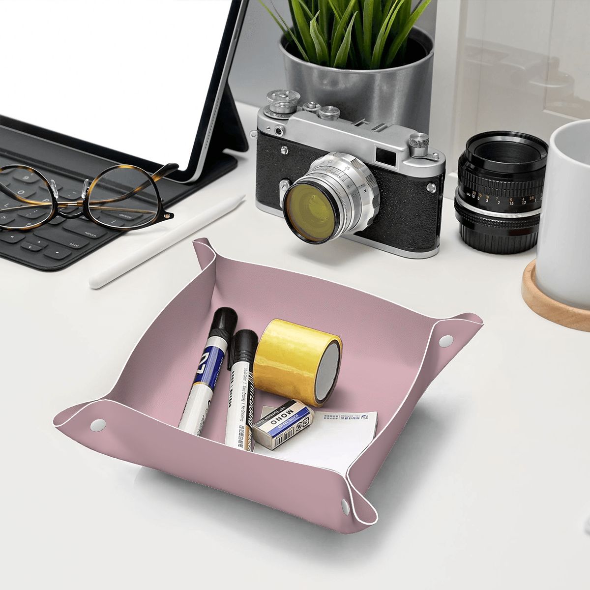 Blush Pink PVC Leather Mahjong Dice Tray