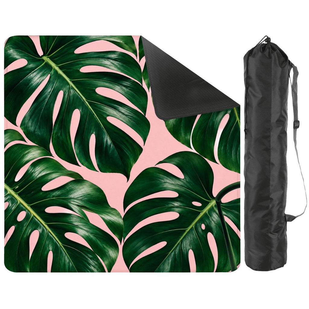 Green Monstera on Pink Mahjong Mat 31.5"x31.5" (Ship Folded)