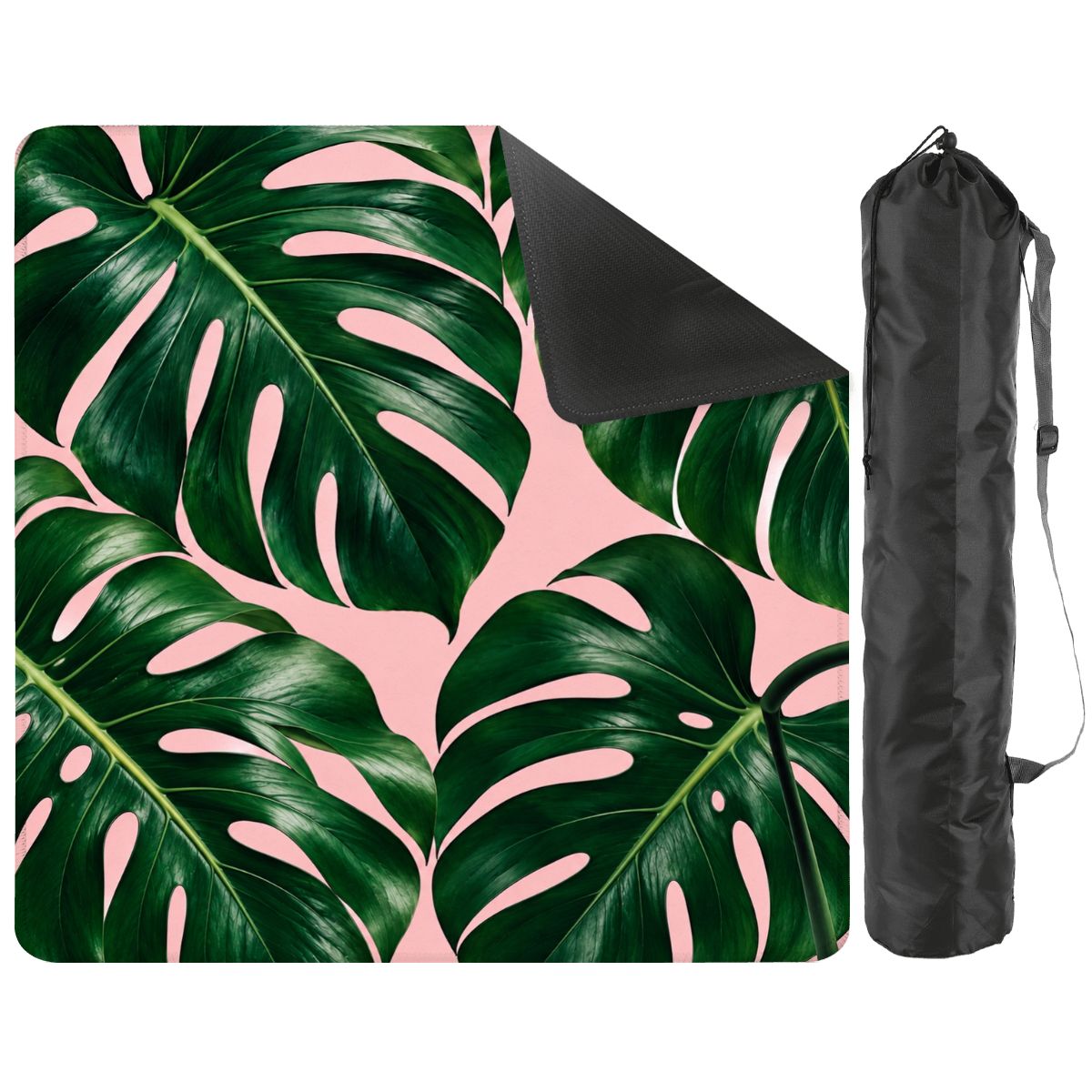 Green Monstera on Pink Mahjong Mat 31.5"x31.5" (Ship Folded)