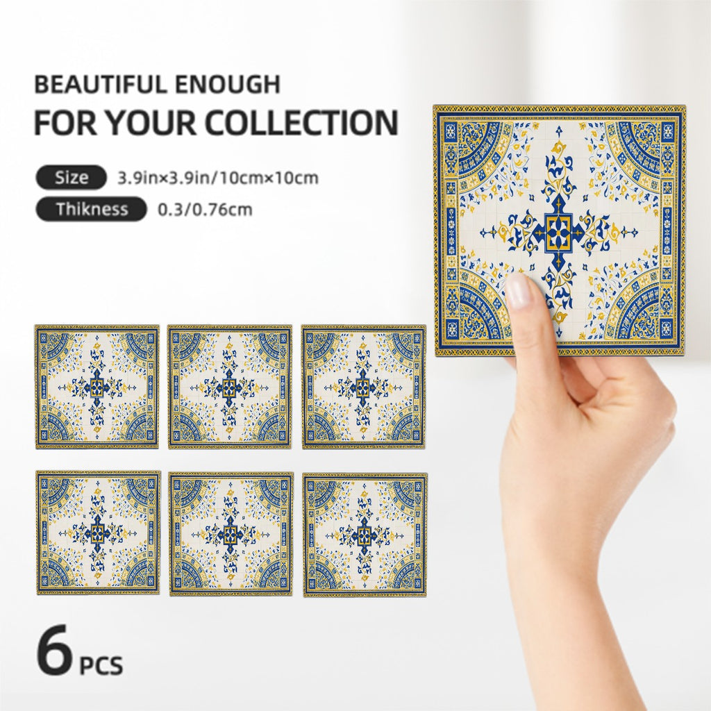 Central Park Bethesda Terrace Arcade Minton Azulejos Tile-Style 6 piece Square Coaster Set