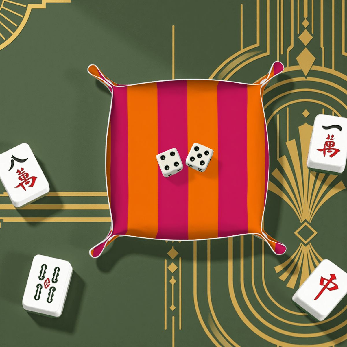 Bright Orange and Pink Stripes PVC Leather Mahjong Dice Tray