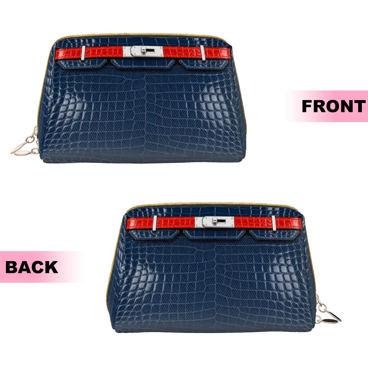 Canal Street Navy Croc PVC Leather Makeup Bag