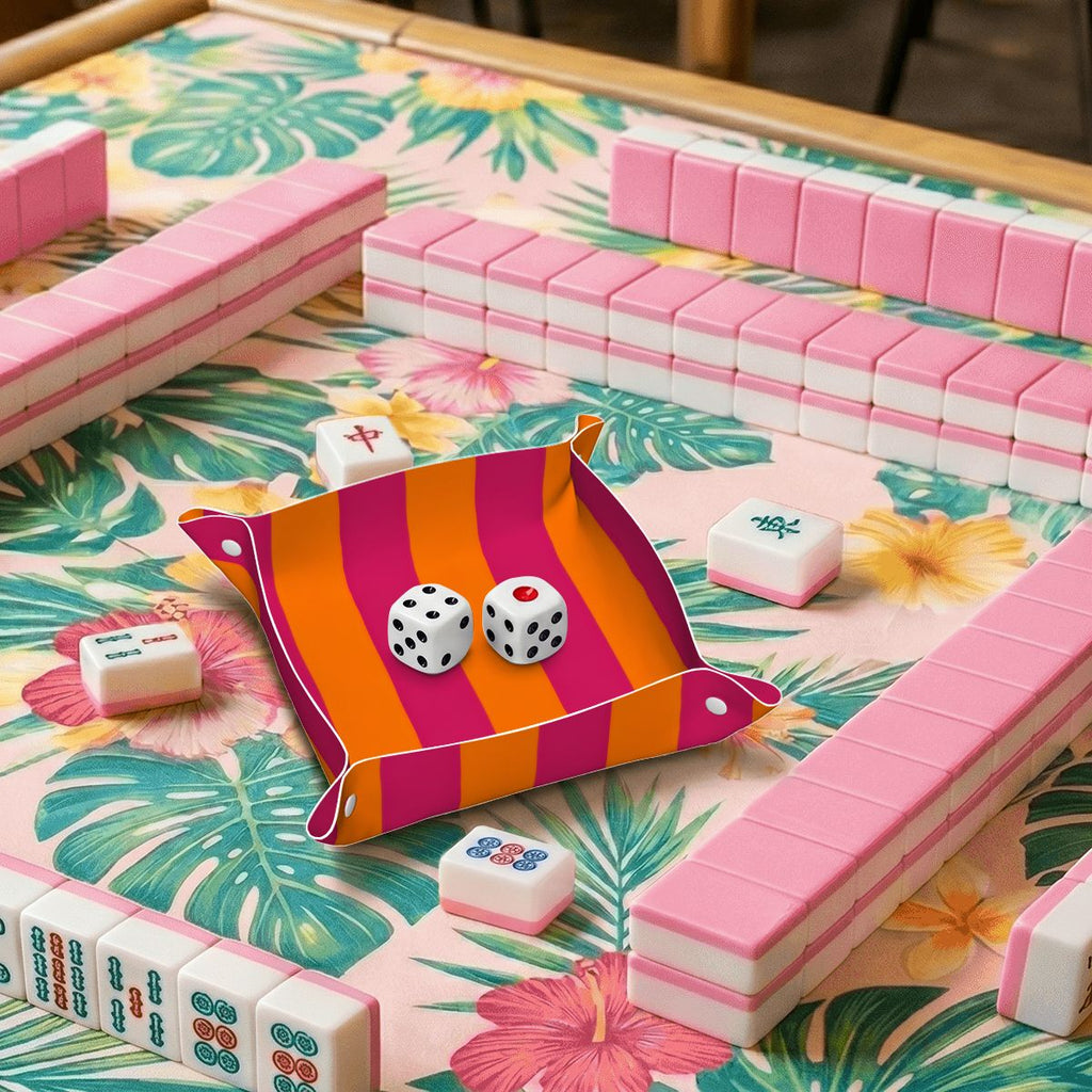 Bright Orange and Pink Stripes PVC Leather Mahjong Dice Tray