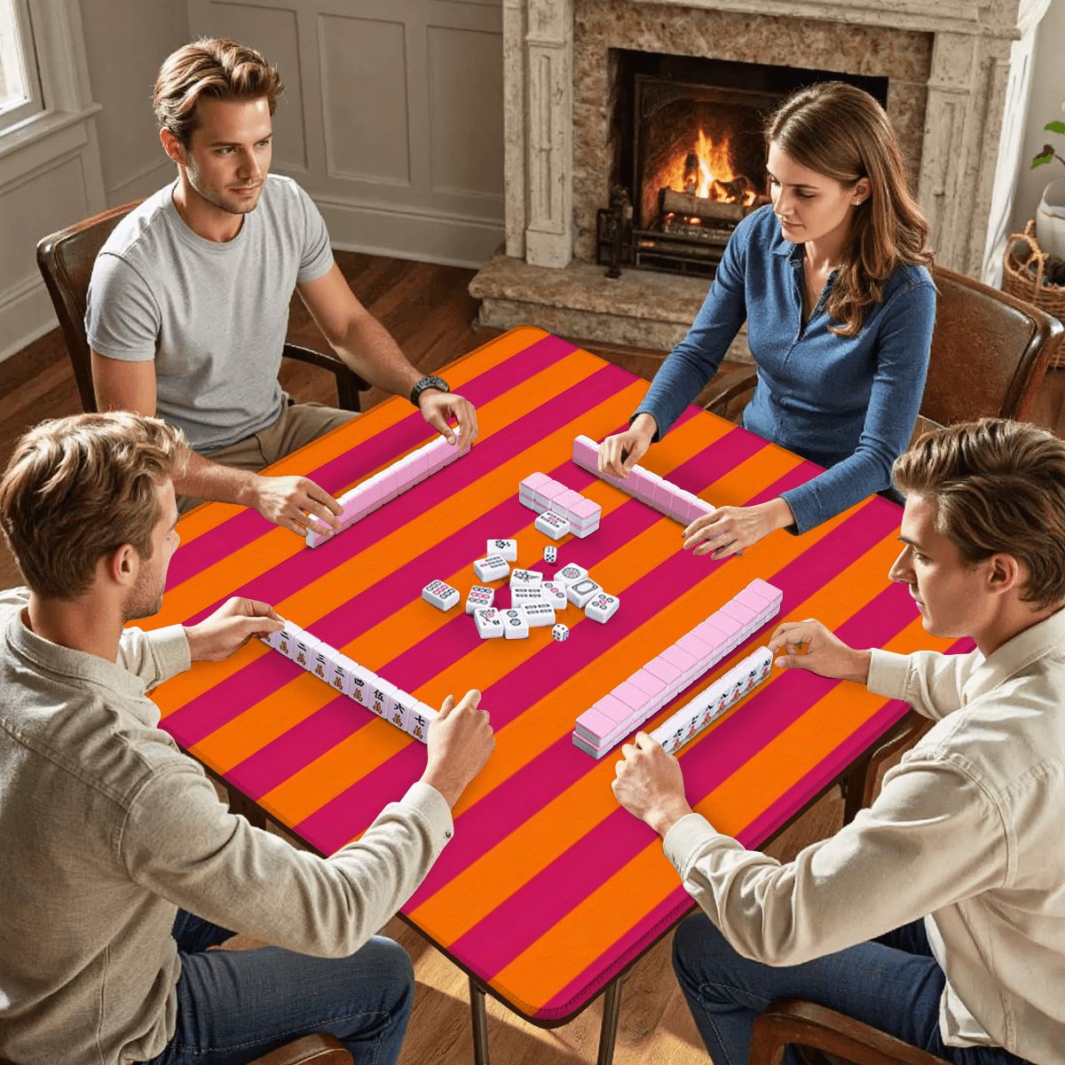Bright Orange and Pink Stripes Mahjong Mat 31.5"x31.5"