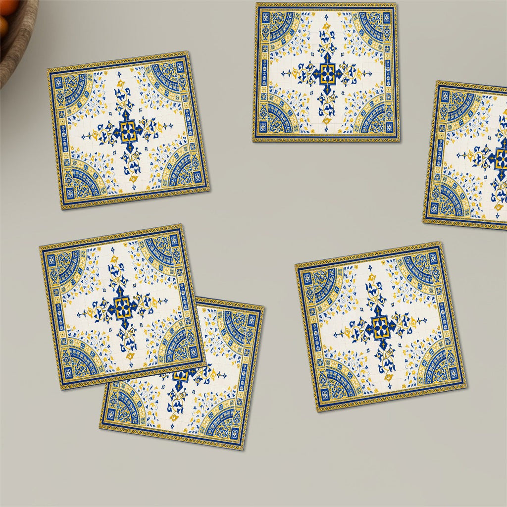 Central Park Bethesda Terrace Arcade Minton Azulejos Tile-Style 6 piece Square Coaster Set