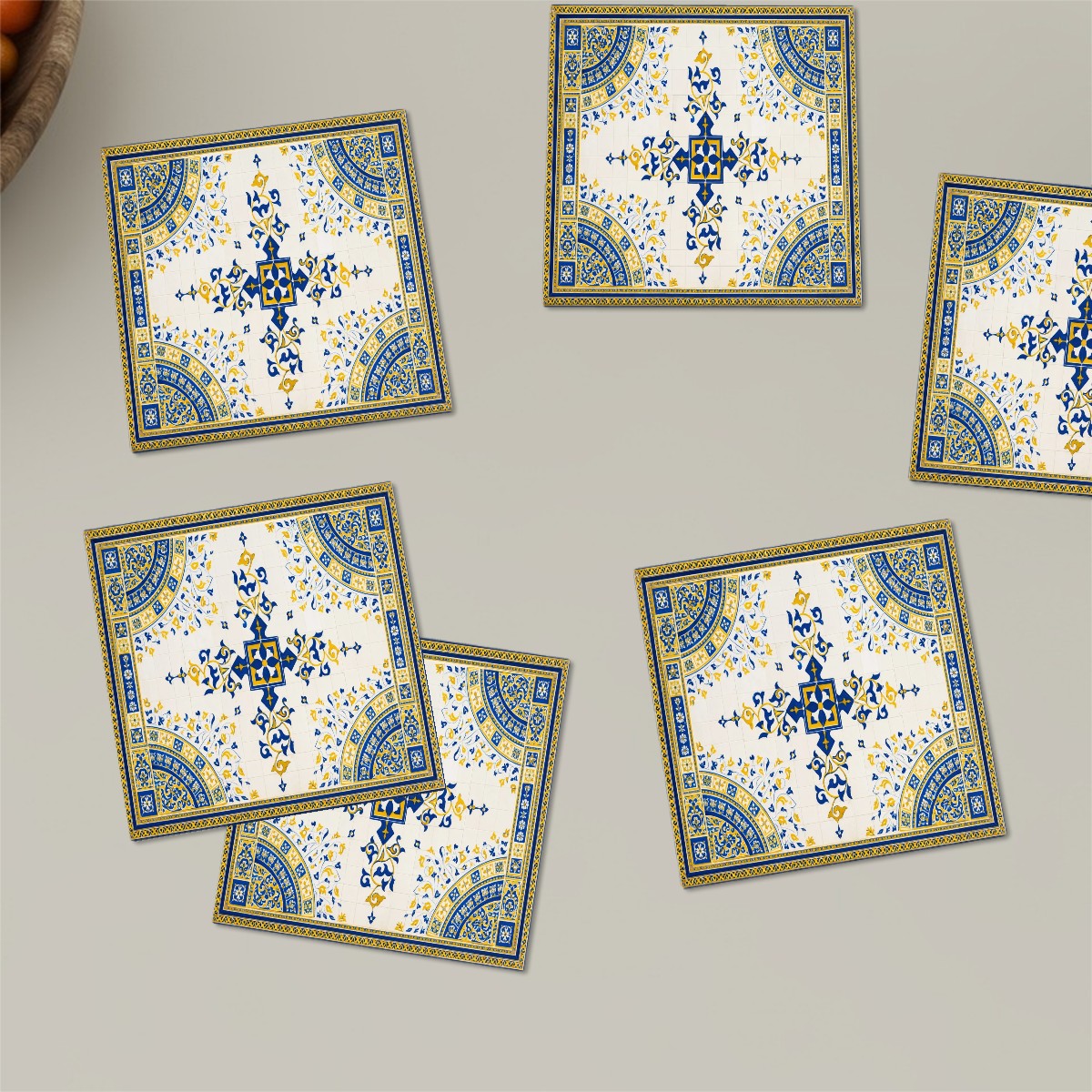 Central Park Bethesda Terrace Arcade Minton Azulejos Tile-Style 6 piece Square Coaster Set