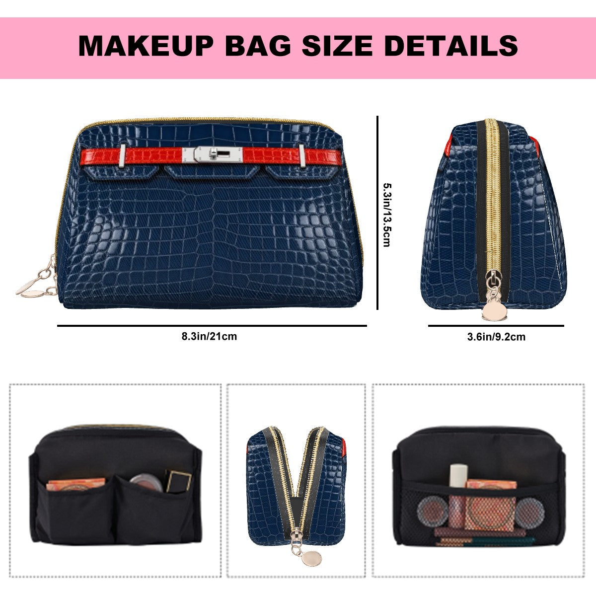 Canal Street Navy Croc PVC Leather Makeup Bag