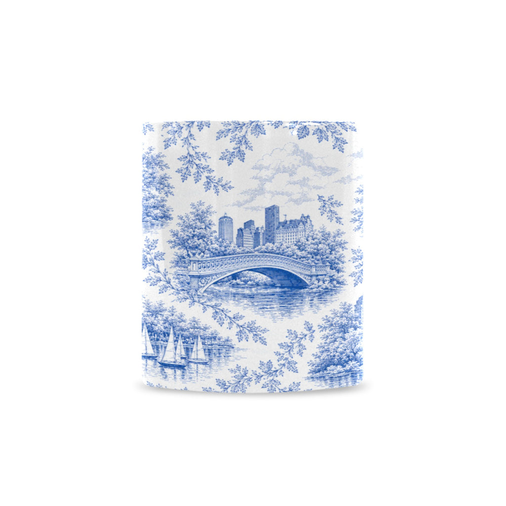 Central Park Blue Toile de Jouy Mug | Manhattan Chinoiserie Ceramic Coffee Cup Custom White Mug (11oz)