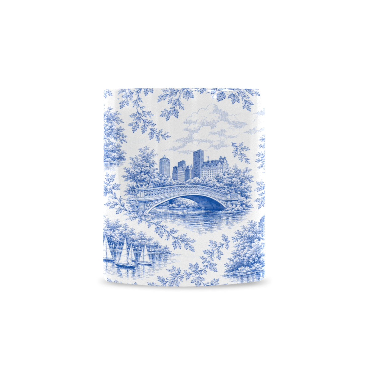 Central Park Blue Toile de Jouy Mug | Manhattan Chinoiserie Ceramic Coffee Cup Custom White Mug (11oz)