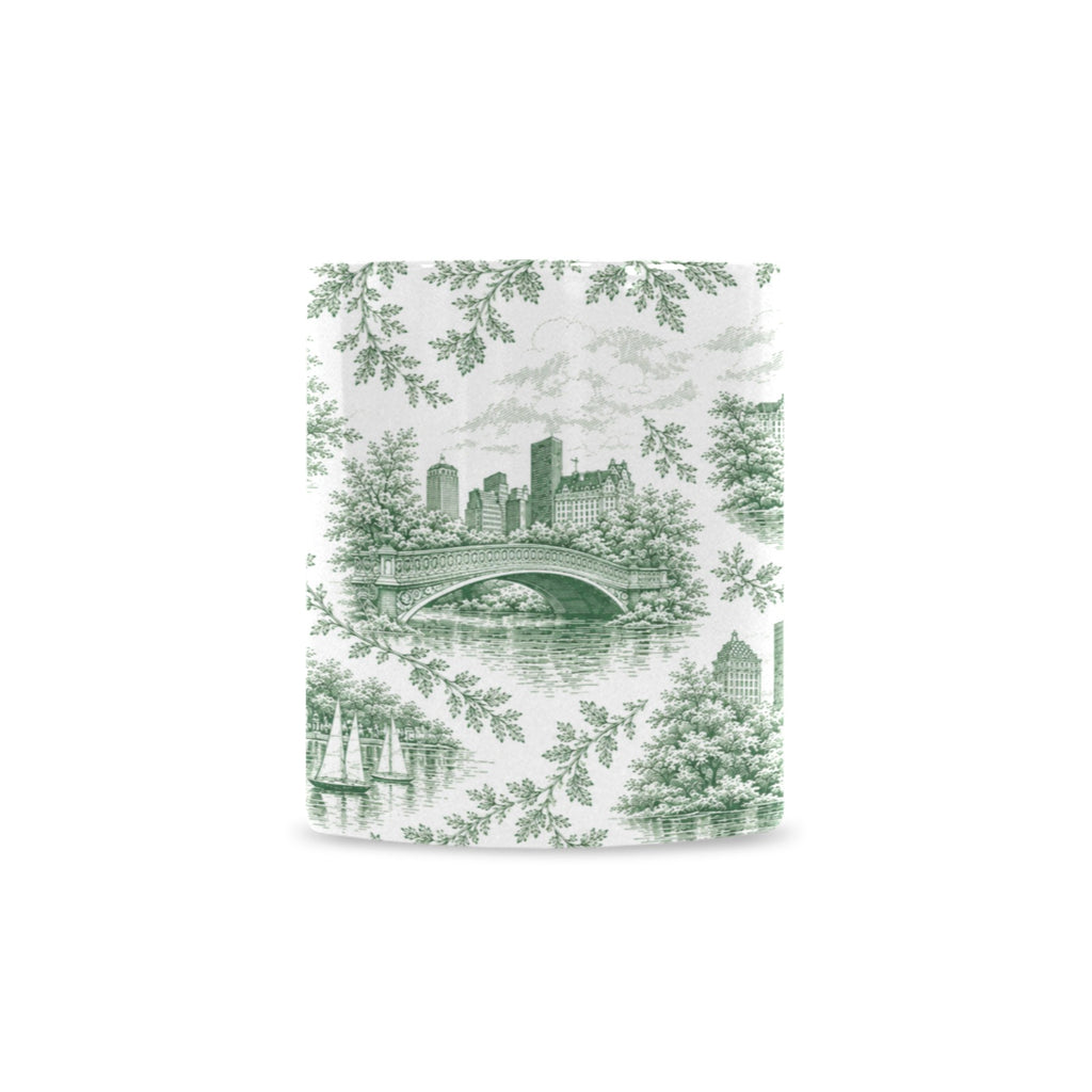 Central Park Green Toile de Jouy Mug | Manhattan Chinoiserie Ceramic Coffee Cup Custom White Mug (11oz)