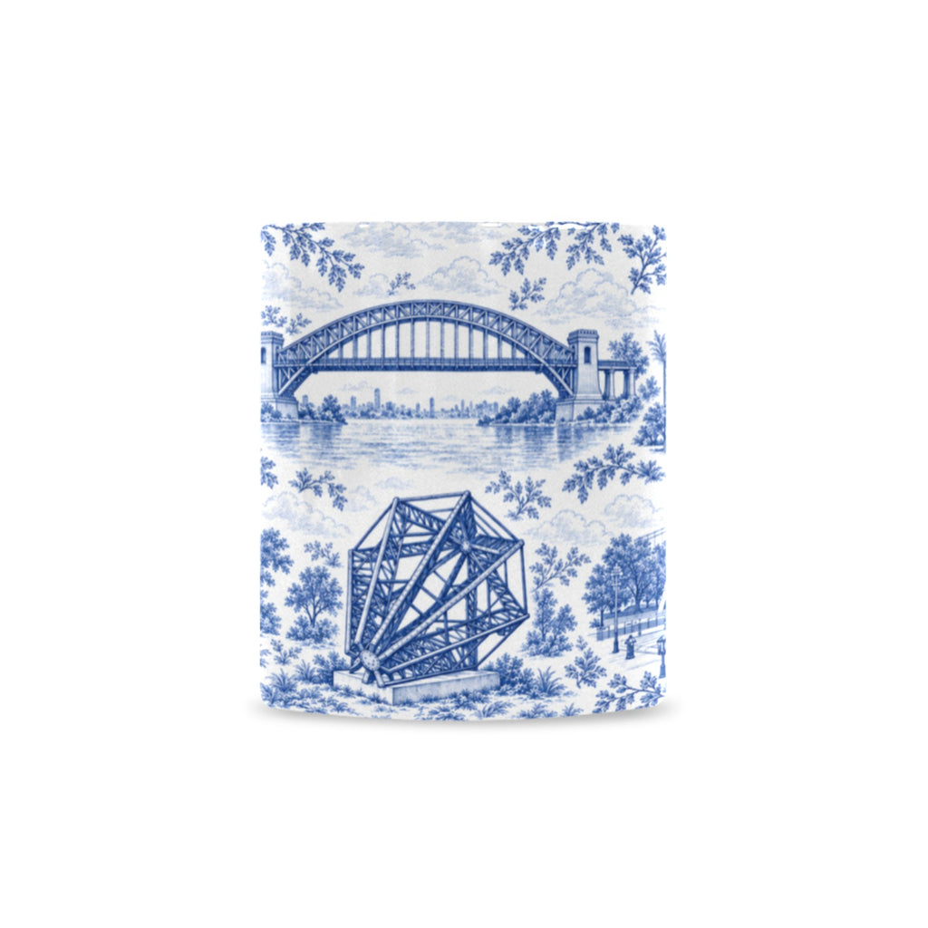 Astoria Blue Toile de Jouy Mug | Queens Chinoiserie Ceramic Coffee Cup Custom White Mug (11oz)